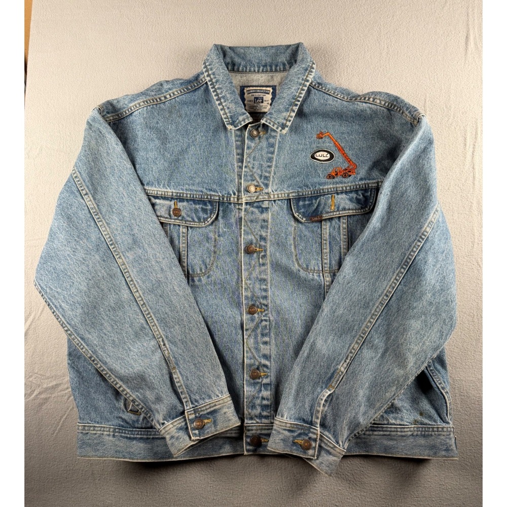 Vintage Lee Denim Collection Trucker Jacket Mens 2XL Light Wash Forklift Denim